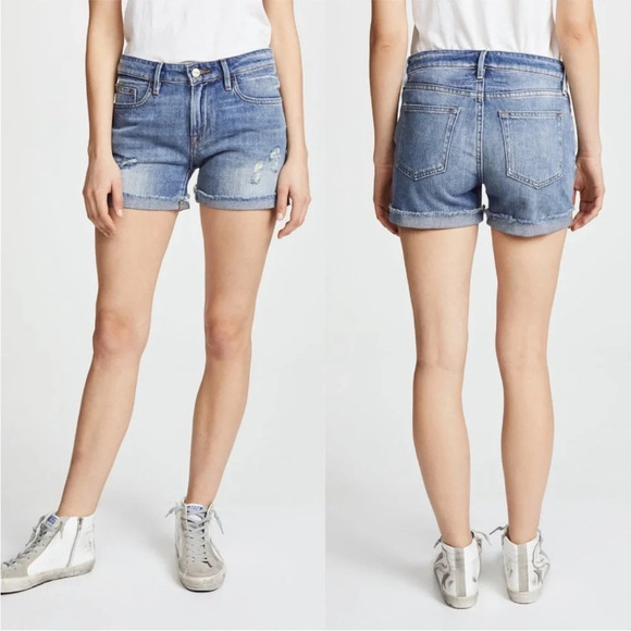 ✨NWT Frame Renton Wash Distressed Le Grand Garcon Denim Jean Shorts Size 24 - Picture 1 of 9